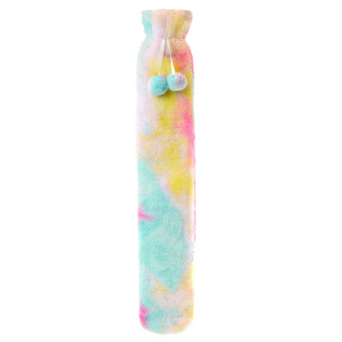 OLIVIA ROCCO Extra Long Rainbow Tie Dye Hot Water Bottle 2L Heat Therapy With Soft Faux