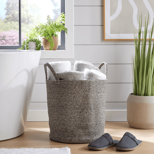 OLIVIA ROCCO Large Woven Cotton Laundry Basket With Handles Durable Rope Storage Bin