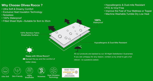 OLIVIA ROCCO Bamboo Quilted Waterproof Mattress Protector with Extra Deep Pocket Elastic