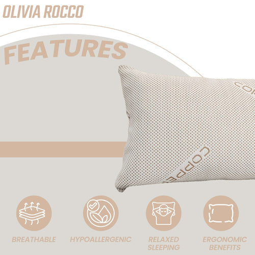 OLIVIA ROCCO Copper Infused Memory Foam Pillow For Skin Health Hypoallergenic Super Soft Hotel-Style Comfort