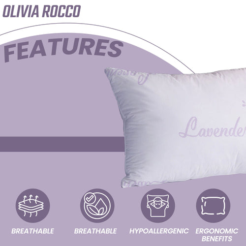 OLIVIA ROCCO Lavender Infused Microfibre Hotel Pillow Medium Support Hypoallergenic Side