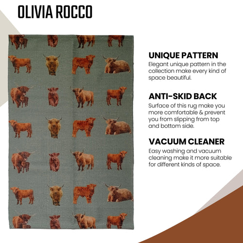 OLIVIA ROCCO Highland Cow Animal Print Non Slip Soft Durable Rug For Living Room Bedroom