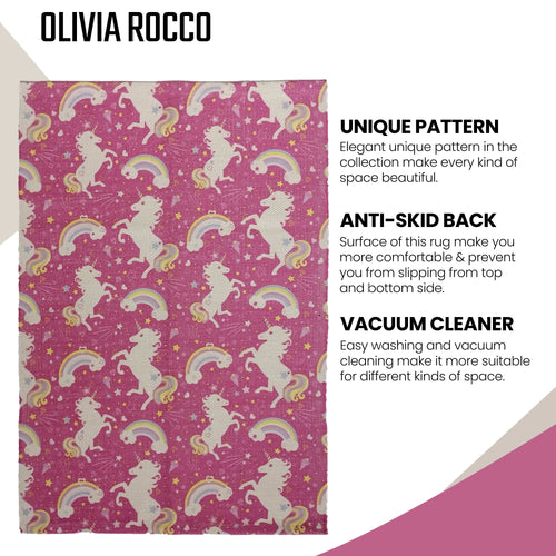 OLIVIA ROCCO Animal Print Unicorn Rug Non Slip Soft Durable Eco Friendly Floor Rug