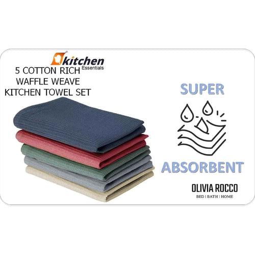 OLIVIA ROCCO 20 Pack Tea Towel Set Waffle Weave 100% Cotton Absorbent Durable Kitchen