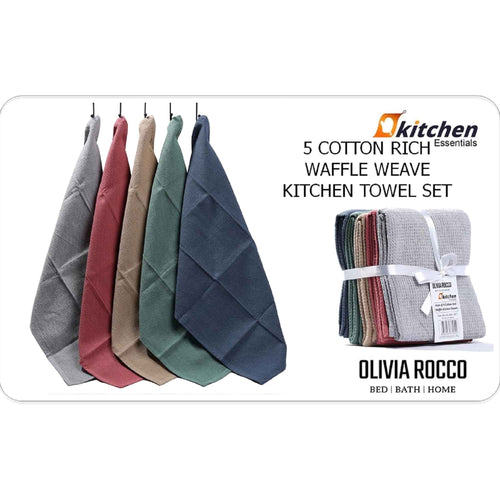 OLIVIA ROCCO 20 Pack Tea Towel Set Waffle Weave 100% Cotton Absorbent Durable Kitchen
