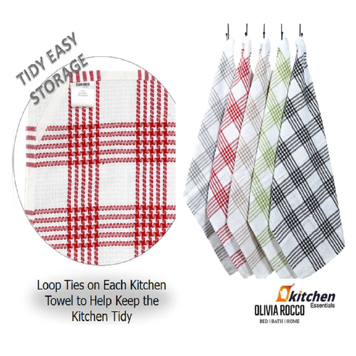 OLIVIA ROCCO Pack of 5 Houndstooth Cotton Tea Towels 45cm X 65cm Super Absorbent Quick