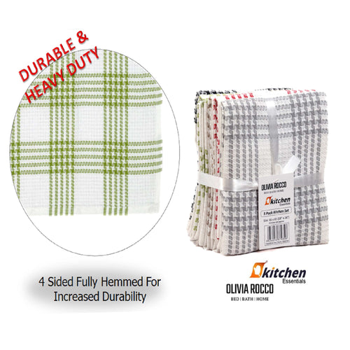 OLIVIA ROCCO Pack of 5 Houndstooth Cotton Tea Towels 45cm X 65cm Super Absorbent Quick