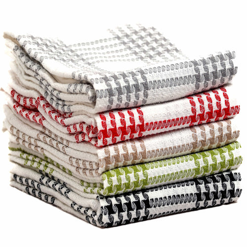 OLIVIA ROCCO Pack of 5 Houndstooth Cotton Tea Towels 45cm X 65cm Super Absorbent Quick