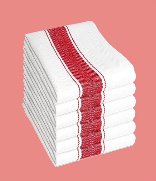 OLIVIA ROCCO Herringbone Tea Towels 100% Cotton Pack Of 6 50 By 75 Cm High Absorbency