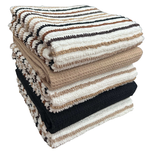 OLIVIA ROCCO 5 Pack Cotton Kitchen Tea Towels Striped Ribbed Waffle 45cm x 65cm Quick Dry