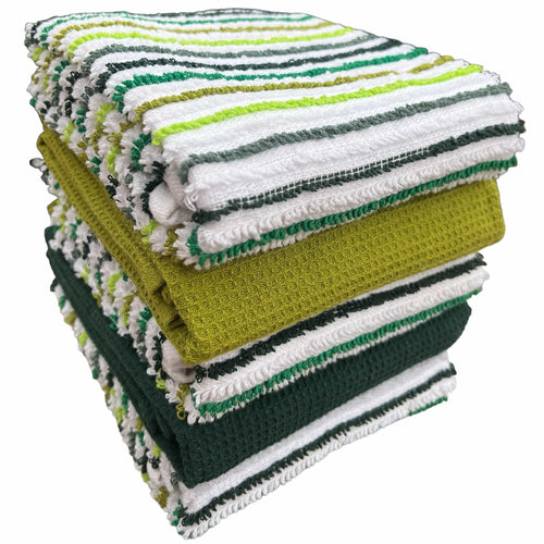 OLIVIA ROCCO 5 Pack Cotton Kitchen Tea Towels Striped Ribbed Waffle 45cm x 65cm Quick Dry