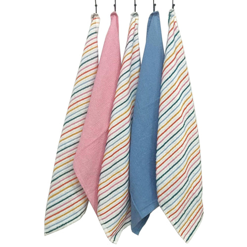 OLIVIA ROCCO 5 Pack Cotton Kitchen Tea Towels Striped Ribbed Waffle 45cm x 65cm Quick Dry