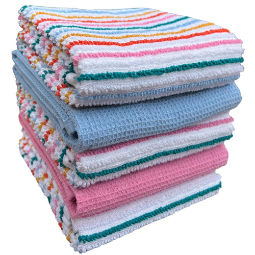 OLIVIA ROCCO 5 Pack Cotton Kitchen Tea Towels Striped Ribbed Waffle 45cm x 65cm Quick Dry