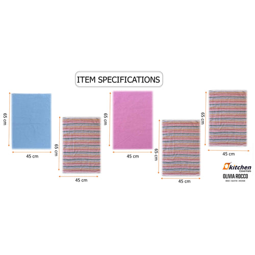 OLIVIA ROCCO 5 Pack Cotton Kitchen Tea Towels Striped Ribbed Waffle 45cm x 65cm Quick Dry