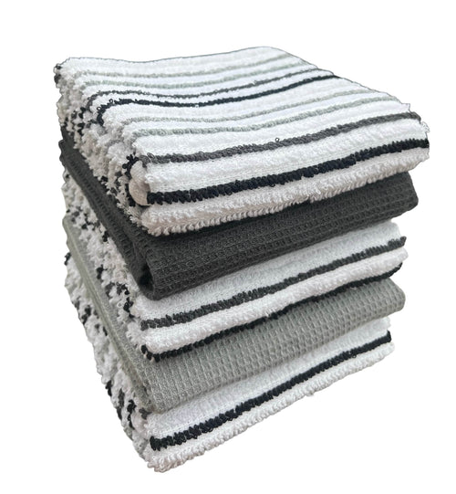 OLIVIA ROCCO 5 Pack Cotton Kitchen Tea Towels Striped Ribbed Waffle 45cm x 65cm Quick Dry