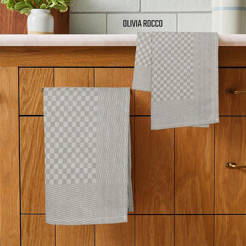 OLIVIA ROCCO Pack Of 5 Large 100% Cotton Tea Towels Quick Dry Check Pattern Dish Cloths
