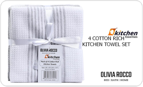 OLIVIA ROCCO Pack Of 4 Green Cotton Tea Towels 65x45 Cm High Absorbency Durable Super Soft Easy-Care Home Essential