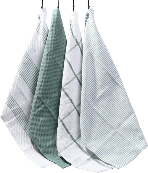 OLIVIA ROCCO Pack Of 4 Green Cotton Tea Towels 65x45 Cm High Absorbency Durable Super Soft Easy-Care Home Essential