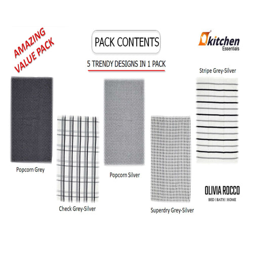 OLIVIA ROCCO 5 Pack Cotton Terry Kitchen Towels 45x65cm Super Absorbent Quick Drying