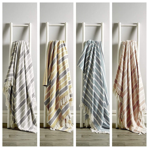 OLIVIA ROCCO Zara Striped Handwoven Pure Cotton Throw Blanket With Tassels Eco Friendly