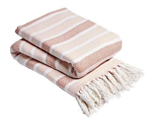 OLIVIA ROCCO Zara Striped Handwoven Pure Cotton Throw Blanket With Tassels Eco Friendly