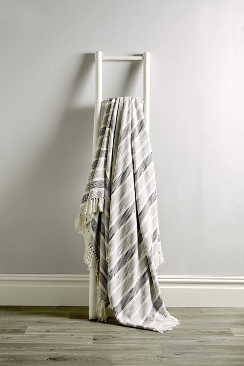 OLIVIA ROCCO Zara Striped Handwoven Pure Cotton Throw Blanket With Tassels Eco Friendly