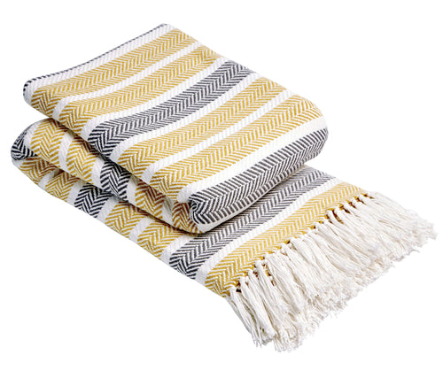 OLIVIA ROCCO Zara Striped Handwoven Pure Cotton Throw Blanket With Tassels Eco Friendly