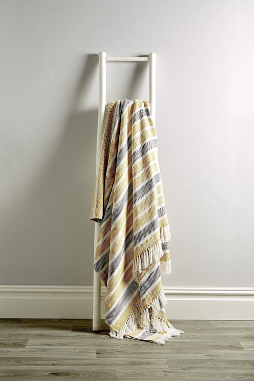 OLIVIA ROCCO Zara Striped Handwoven Pure Cotton Throw Blanket With Tassels Eco Friendly