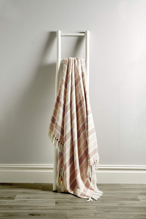 OLIVIA ROCCO Zara Striped Handwoven Pure Cotton Throw Blanket With Tassels Eco Friendly