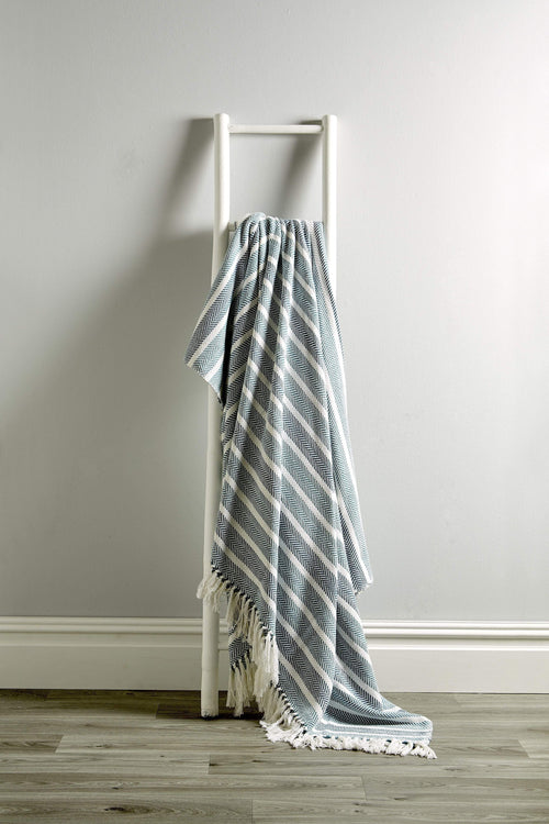 OLIVIA ROCCO Zara Striped Handwoven Pure Cotton Throw Blanket With Tassels Eco Friendly