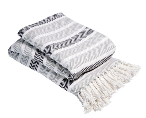 OLIVIA ROCCO Zara Striped Handwoven Pure Cotton Throw Blanket With Tassels Eco Friendly