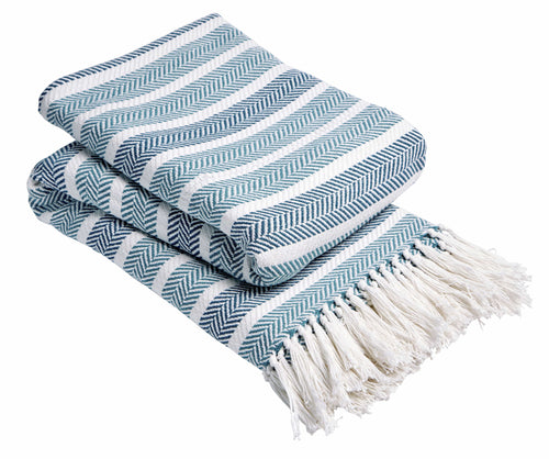 OLIVIA ROCCO Zara Striped Handwoven Pure Cotton Throw Blanket With Tassels Eco Friendly