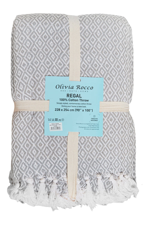 OLIVIA ROCCO Regal Handwoven Pure Cotton Throw Blanket Diamond Geometric Pattern