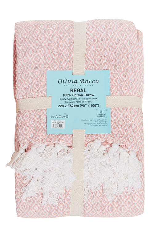 OLIVIA ROCCO Regal Handwoven Pure Cotton Throw Blanket Diamond Geometric Pattern