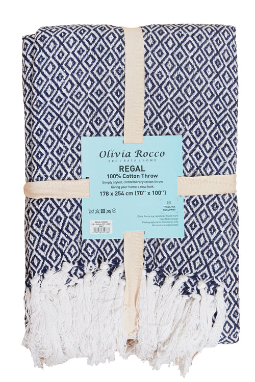 OLIVIA ROCCO Regal Handwoven Pure Cotton Throw Blanket Diamond Geometric Pattern
