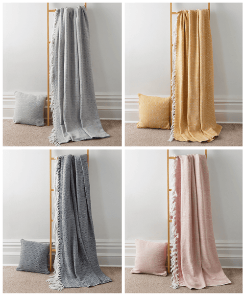 OLIVIA ROCCO Regal Handwoven Pure Cotton Throw Blanket Diamond Geometric Pattern