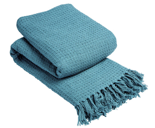OLIVIA ROCCO Lisbon Pure Indian Cotton Handwoven Honeycomb Throw Blanket Lightweight