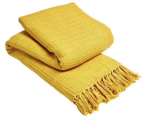 OLIVIA ROCCO Lisbon Pure Indian Cotton Handwoven Honeycomb Throw Blanket Lightweight