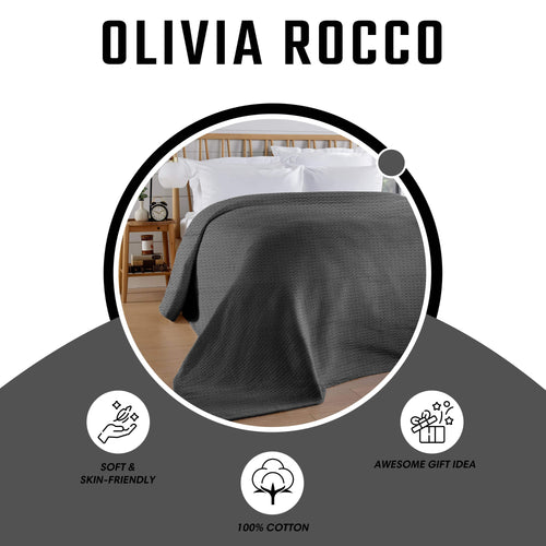 OLIVIA ROCCO Florian Checked Grey Throw Blanket Bedspread For Sofas Armchairs Settees