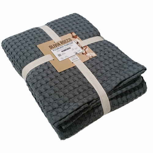 OLIVIA ROCCO Florian Checked Grey Throw Blanket Bedspread For Sofas Armchairs Settees