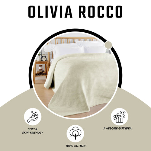 OLIVIA ROCCO Florian Checked Throw Blanket Natural Cotton Bedspread For Sofas Armchairs