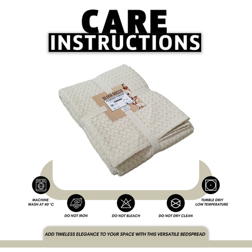 OLIVIA ROCCO Florian Checked Throw Blanket Natural Cotton Bedspread For Sofas Armchairs