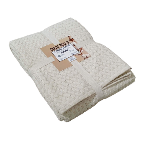 OLIVIA ROCCO Florian Checked Throw Blanket Natural Cotton Bedspread For Sofas Armchairs
