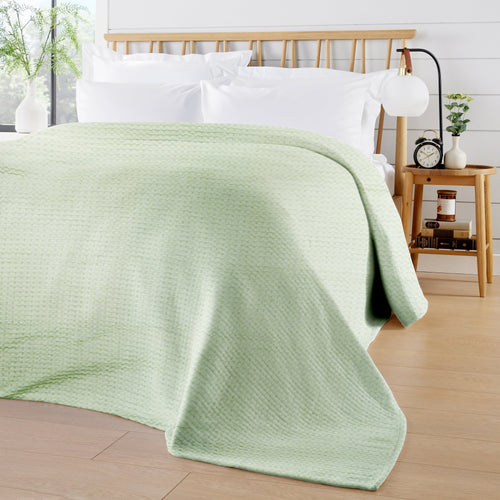 OLIVIA ROCCO Florian Checked Throw Blanket Sage Green 100% Cotton Bedspread For Sofas