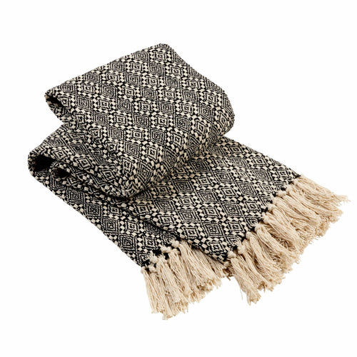 OLIVIA ROCCO Casablanca Check Design Recycled Cotton Throw Blanket With Tassels for Sofas and Beds