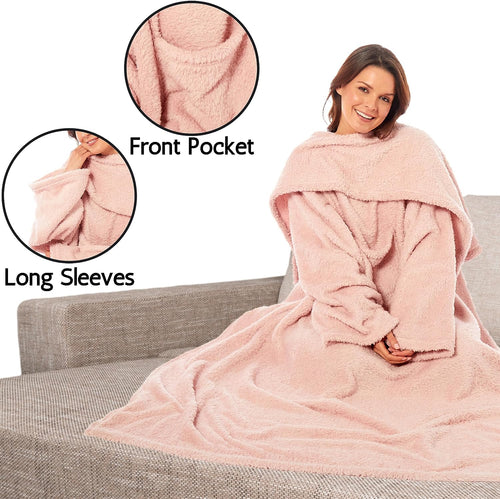 OLIVIA ROCCO Wearable TV Blanket With Sleeves And Pocket Ultra Soft Fleece 140x183
