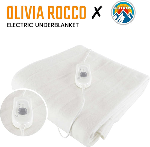 OLIVIA ROCCO Electric Heated Underblanket With 3 Heat Settings Overheat Protection Sizes