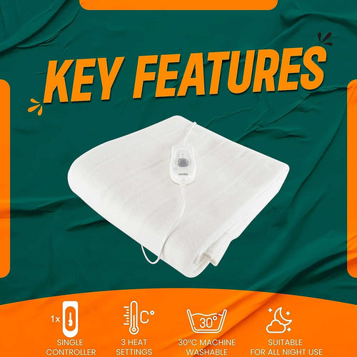 OLIVIA ROCCO Electric Heated Underblanket With 3 Heat Settings Overheat Protection Sizes