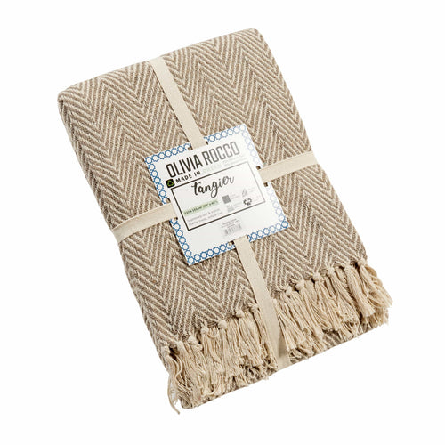 OLIVIA ROCCO Tangier Recycled Cotton Throw Blanket With Decorative Tassels Lightweight