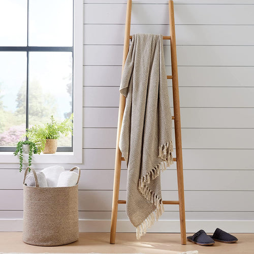 OLIVIA ROCCO Tangier Recycled Cotton Throw Blanket With Decorative Tassels Lightweight